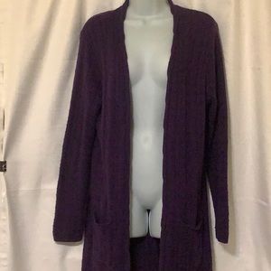 Leo & Nicole Ladies Long Length Cable Cardigan Sweater Purple